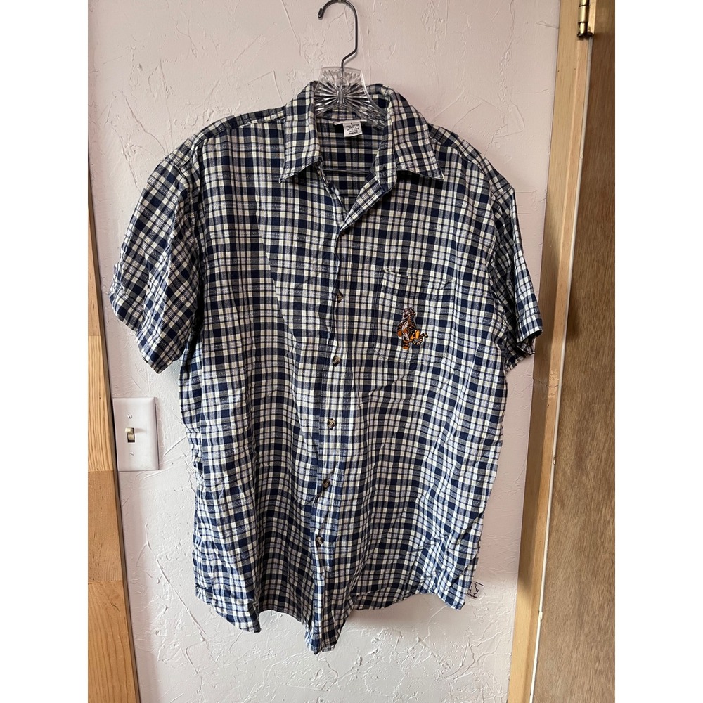Walt Disney World Tigger Plaid Button Up Shirt Short‎ Sleeve Size L